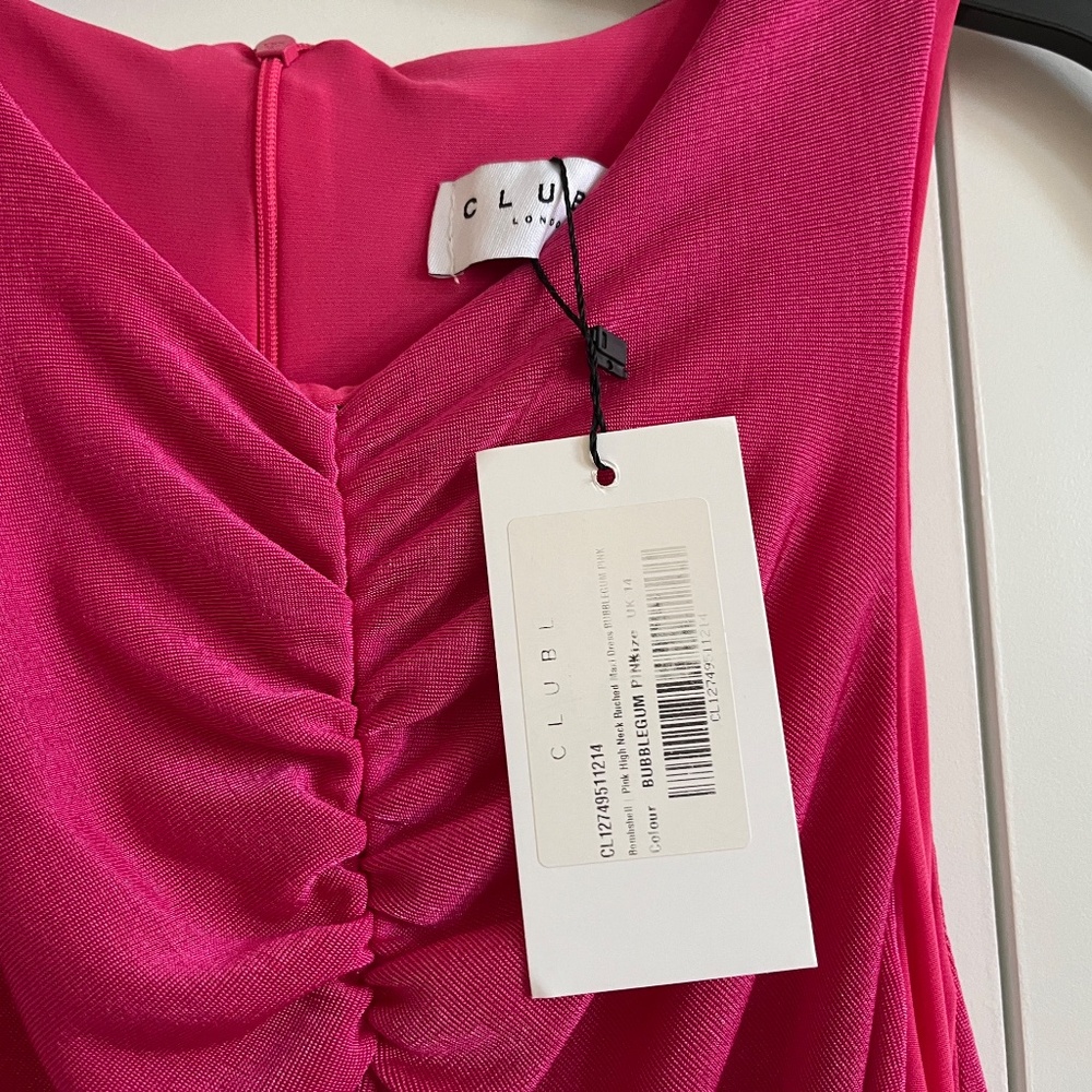 Pink High Neck Ruched Maxi Dress - Picture 2 of 4